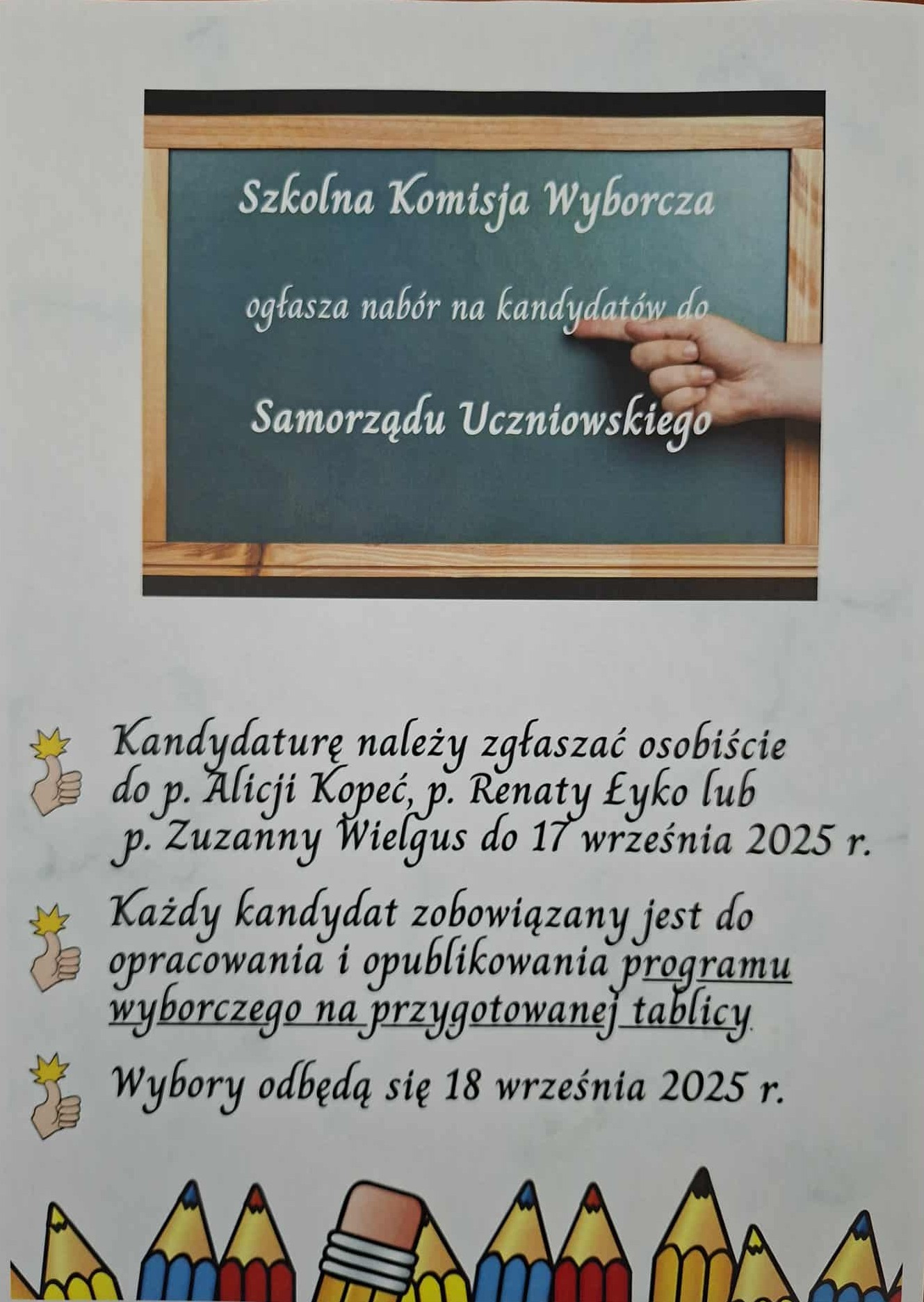 18 września 2025 r. - WYBORY DO SAMORZĄDU UCZNIOWSKIEGO